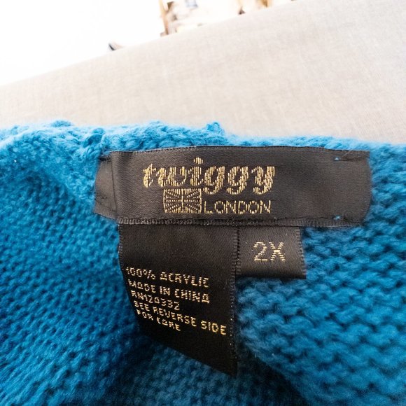 Twiggy London Womens Size 2X Knit Sweater Teal Cowl Neck Oversize Pullover Soft - Picture 9 of 9